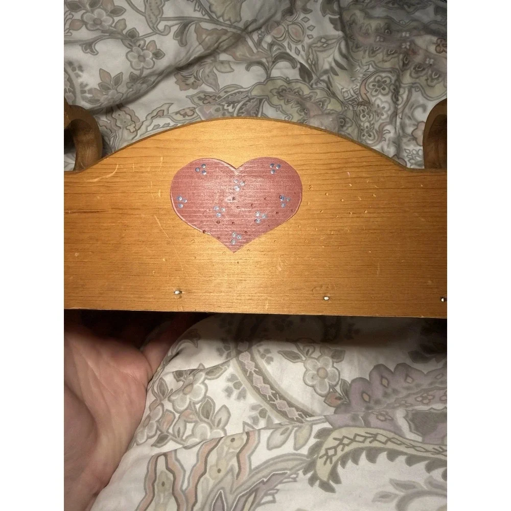 Vintage Wooden Caddy Storage Tray Hand Painted Carved Hearts Country Decor